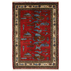 Vintage Tribal Weapons Symbol Rug 4.7x3.3 ft
