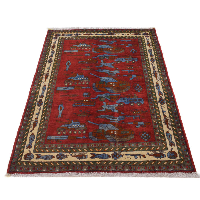 Vintage Tribal Weapons Symbol Rug 4.7x3.3 ft
