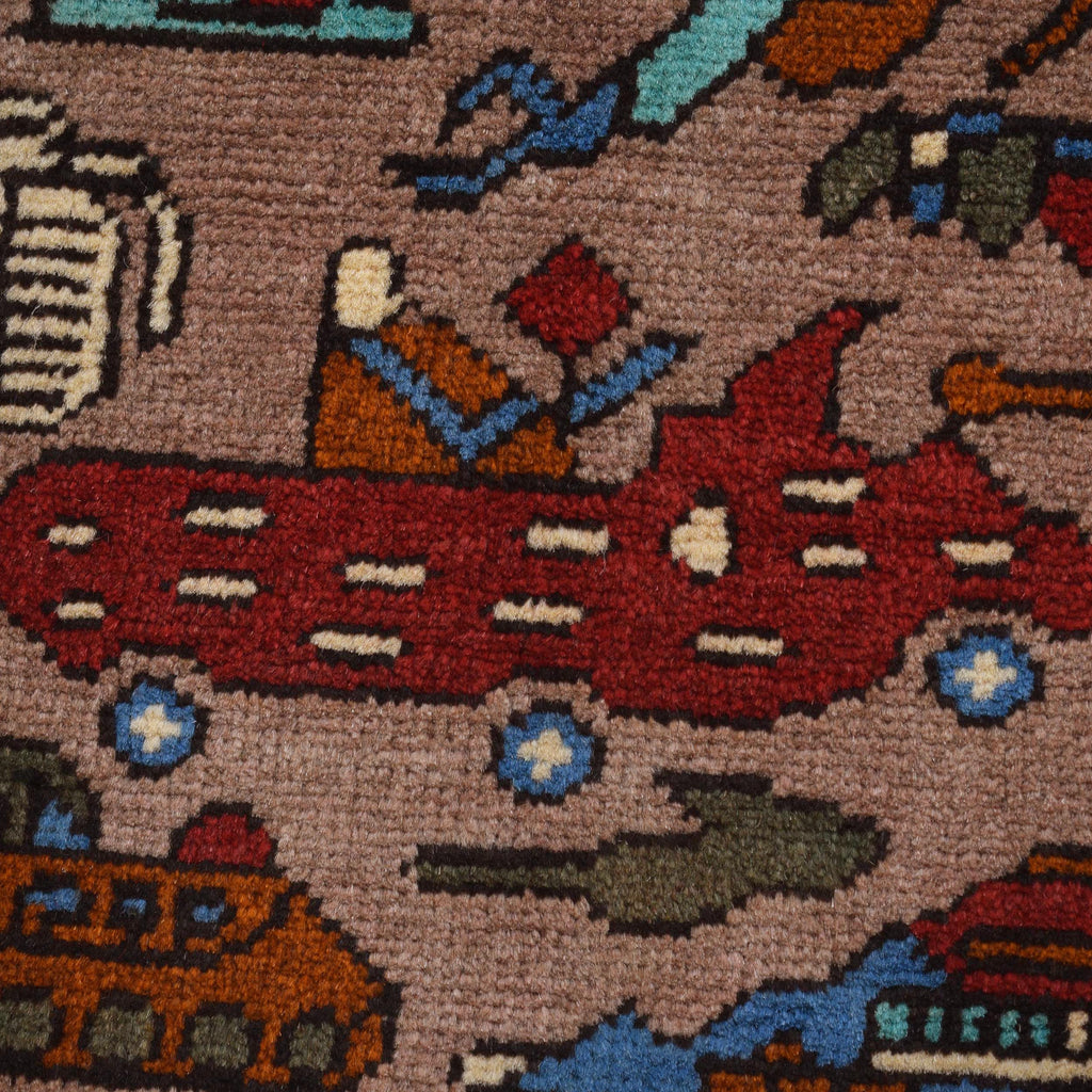 Afghan War Weapons Artisan Woven Carpet 3.9x2.5 ft