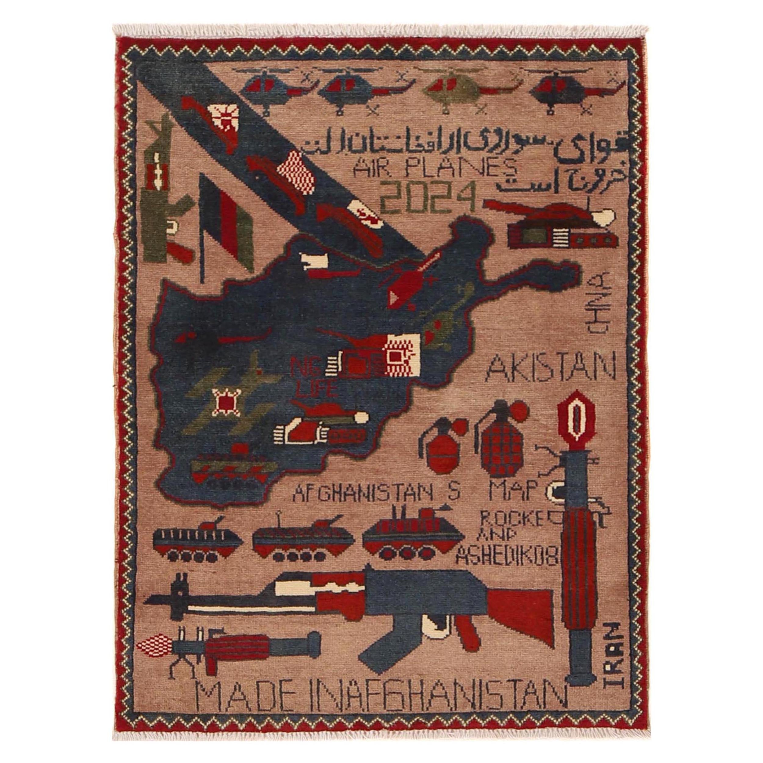 Traditional Battle Story War Rug 3.9x2.6 ft