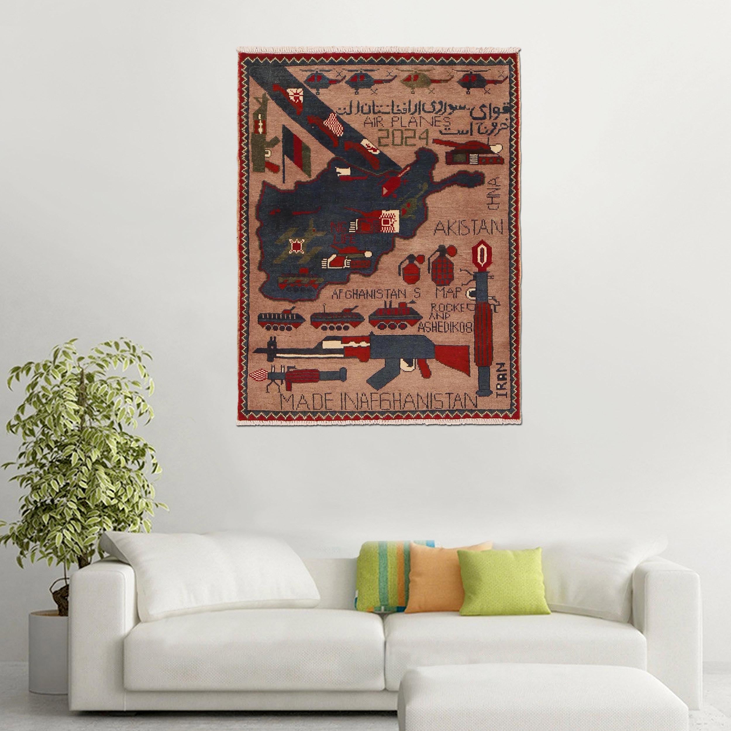 Traditional Battle Story War Rug 3.9x2.6 ft