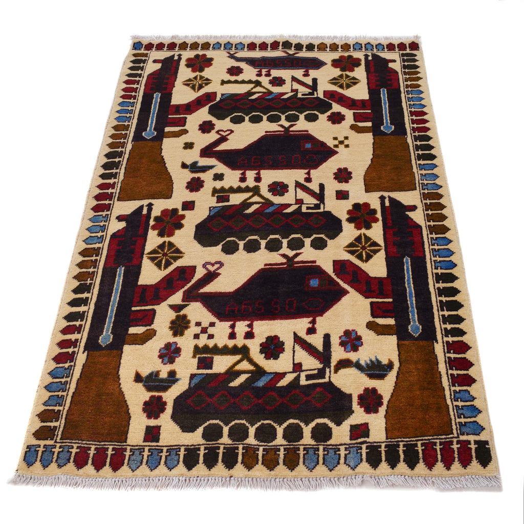 Handcrafted Heritage War Weapons Carpet 4.4x2.8 ft