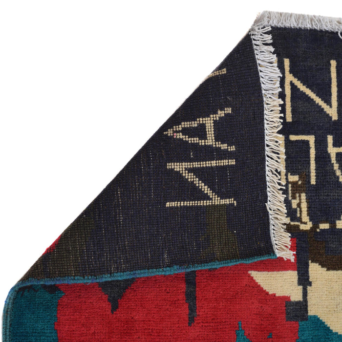 Afghan Man Falling Storytelling War Rug 4x2.6 ft