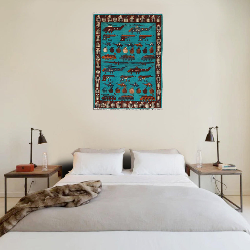 Afghan Helicopter War Story Rug 4.7x3.4 ft