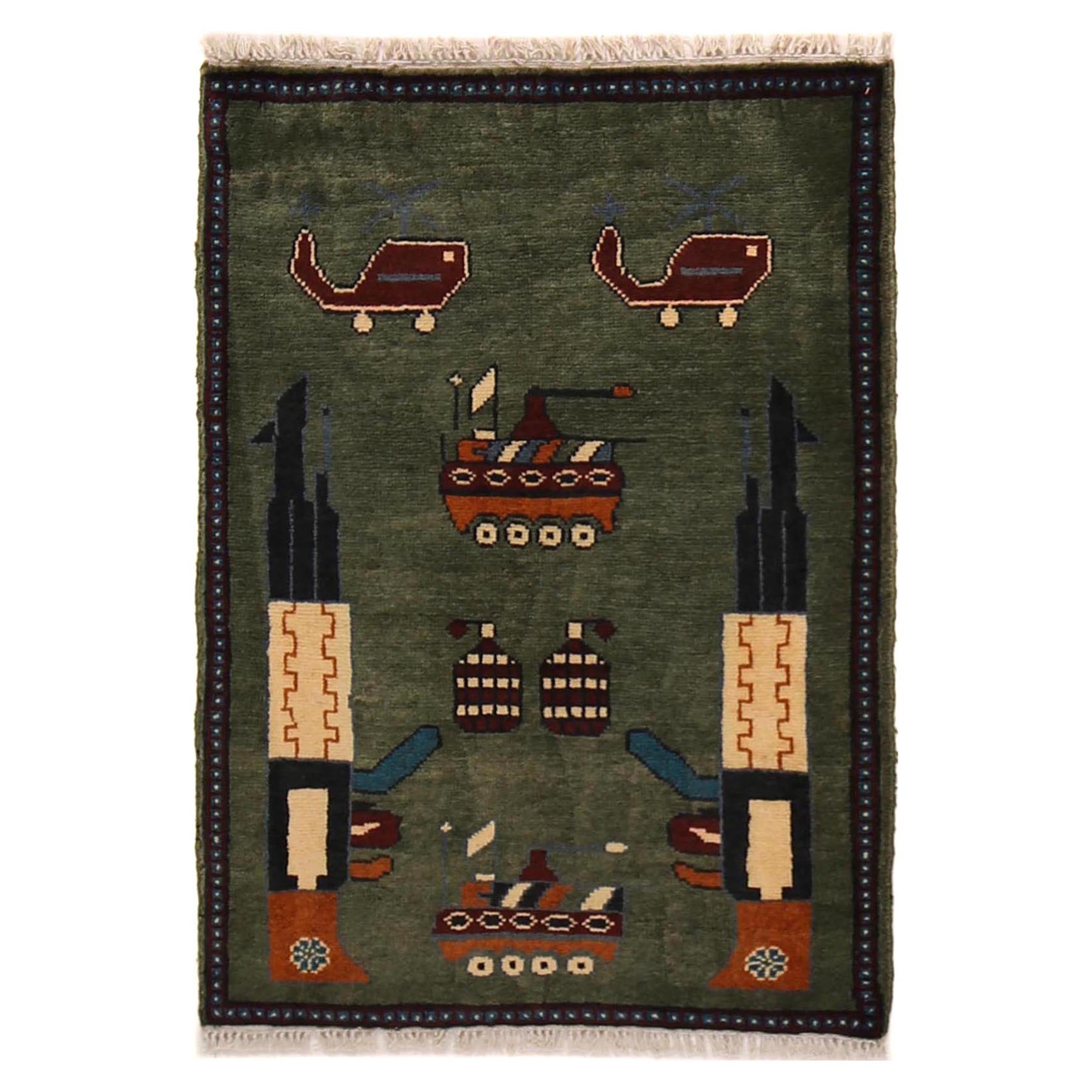 Afghan War Rug Symbol Story 2.8x2 ft