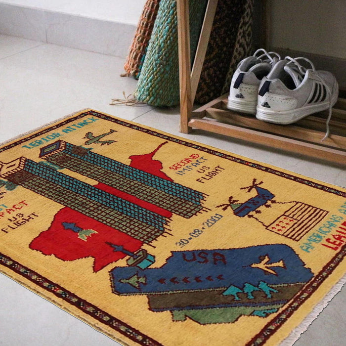 Afghan 9/11 Rug Collector Decor 2.9x2 ft