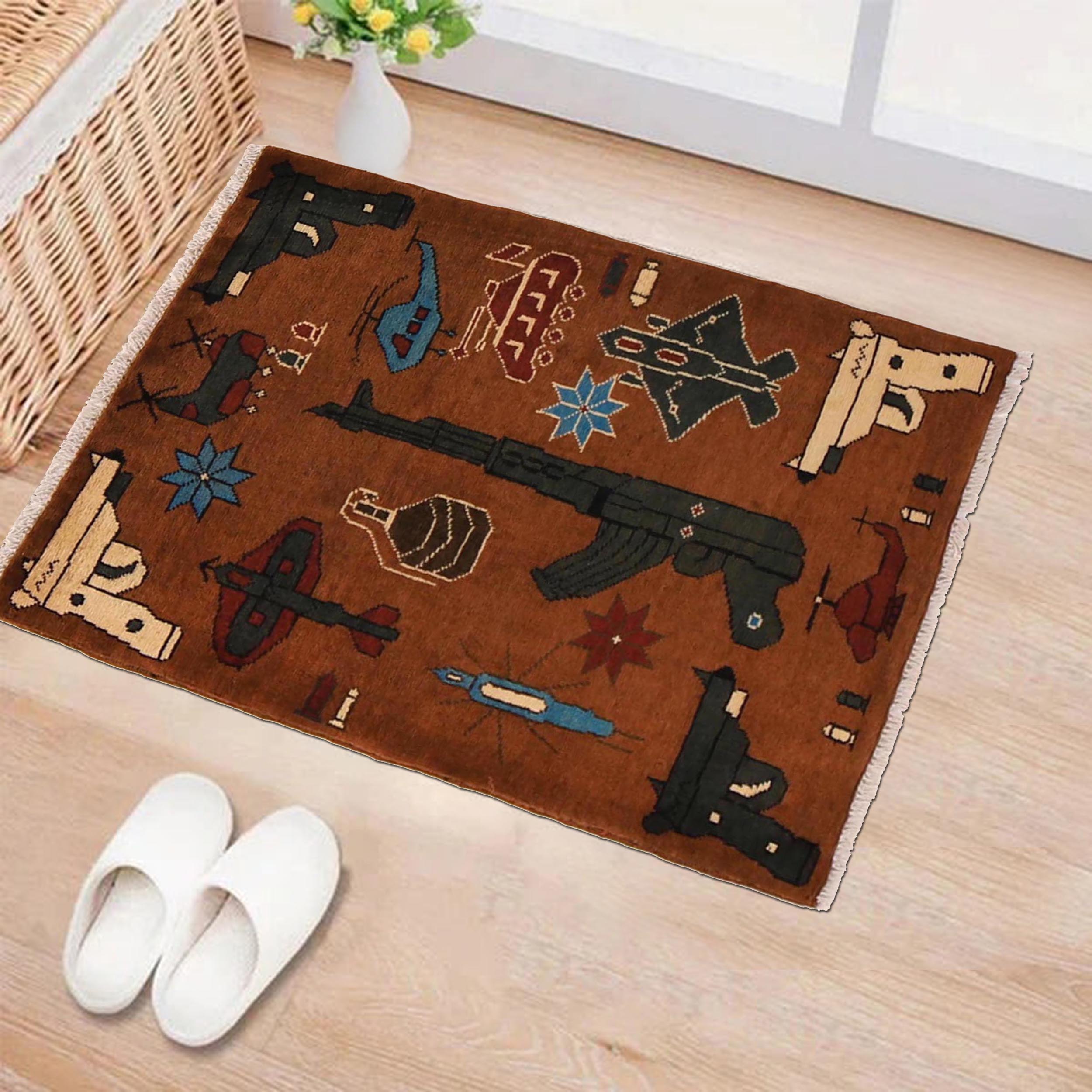 Afghan AK-47 Rug With Weapons 2.8x2 ft