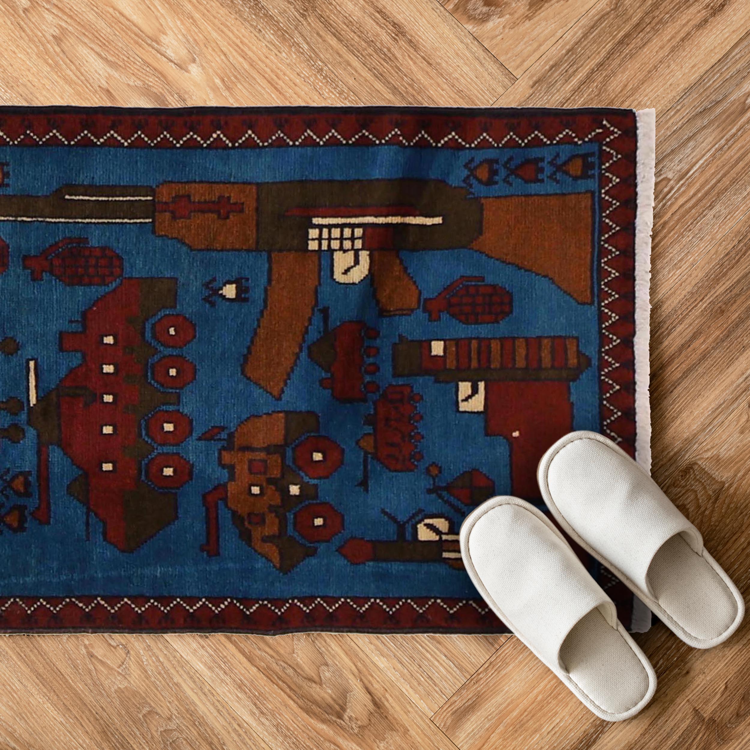 Afghan AK-47 Rug Collector Decor 2.9x2 ft