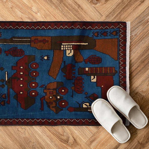 Afghan AK-47 Rug Collector Decor 2.9x2 ft