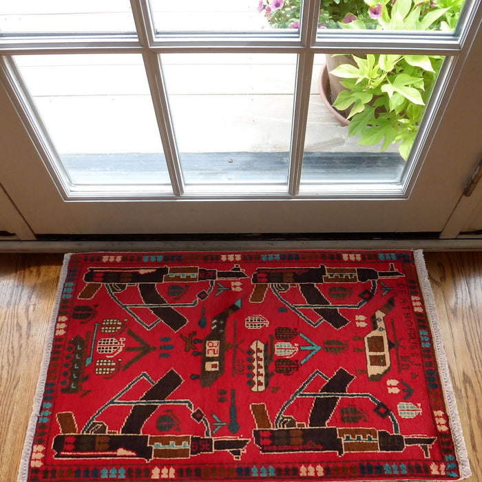 Afghan AK-47 Rug Cultural Story 3x2 ft