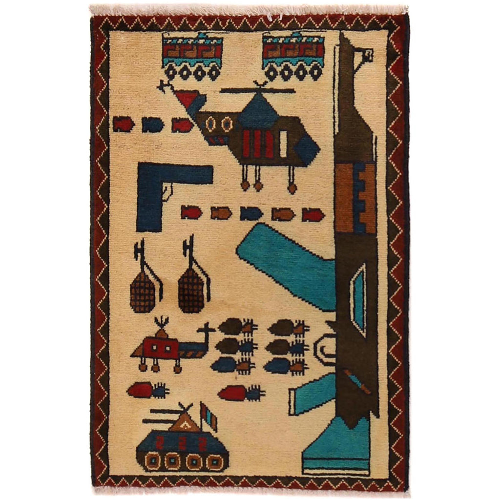 Afghan AK-47 Rug Battle Symbols 3x1.9 ft