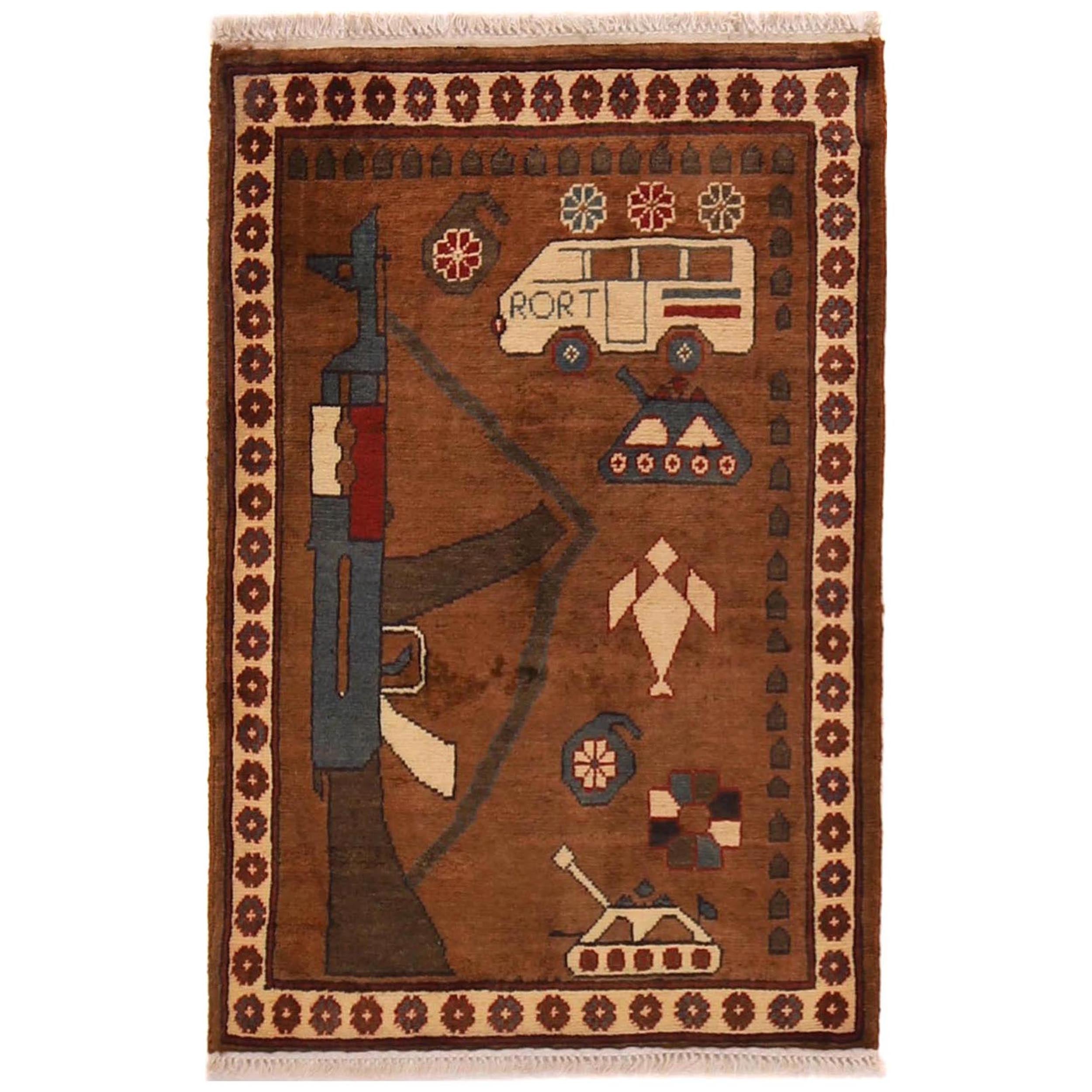 Afghan AK-47 Rug Authentic War 2.9x2 ft