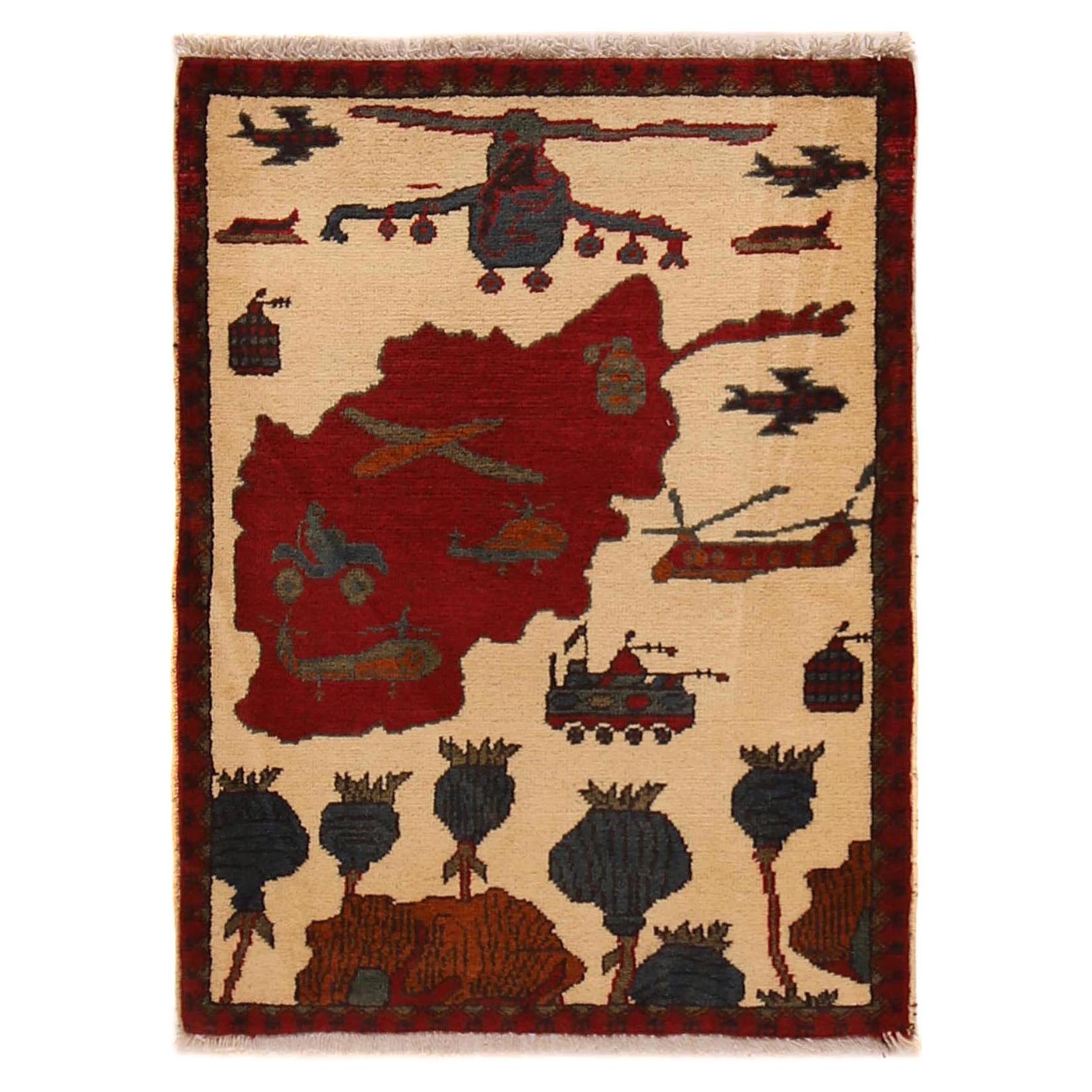 Afghan Map Rug Heritage Piece 2.8x2.1 ft