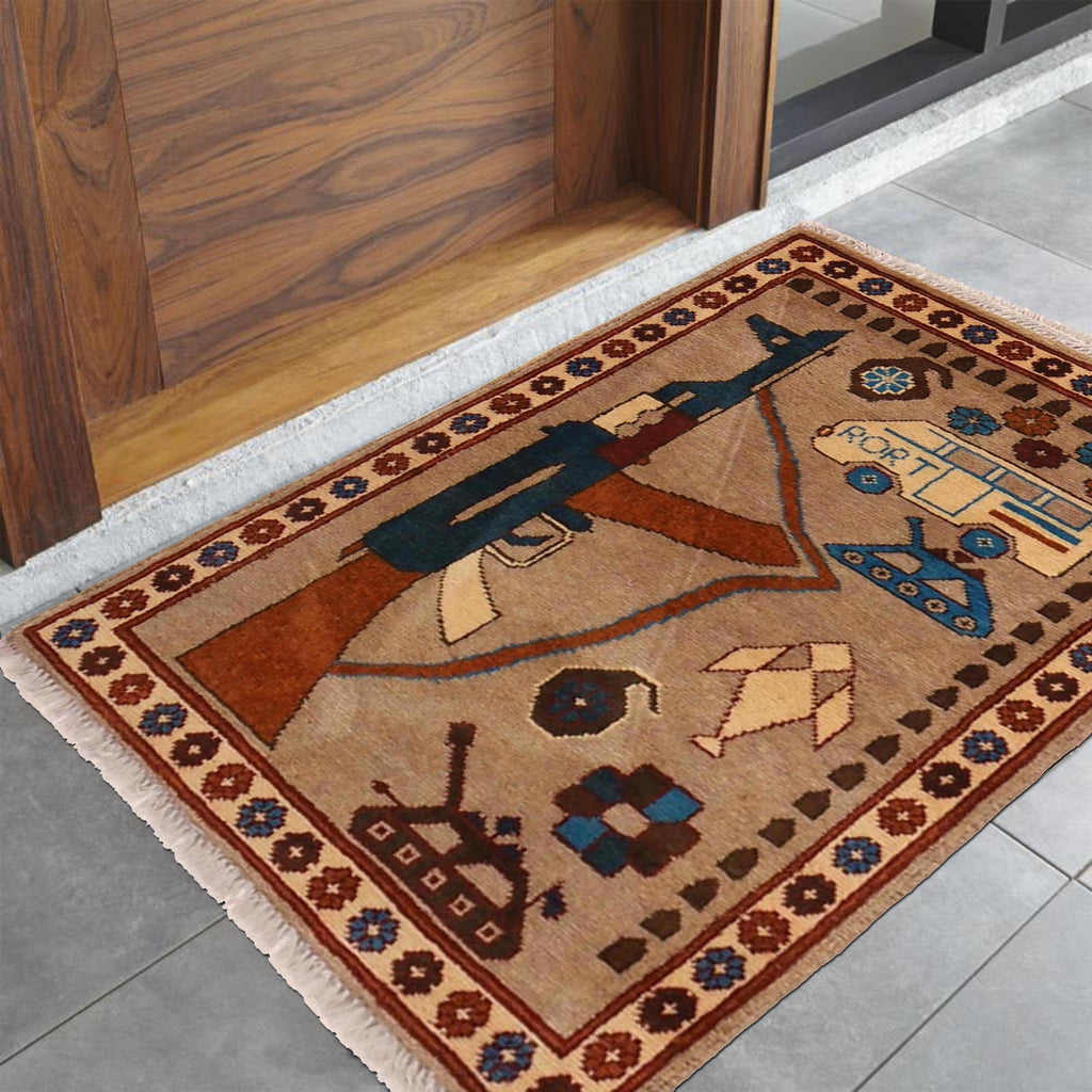 Afghan AK-47 Rug Handmade Decor 2.8x1.9 ft