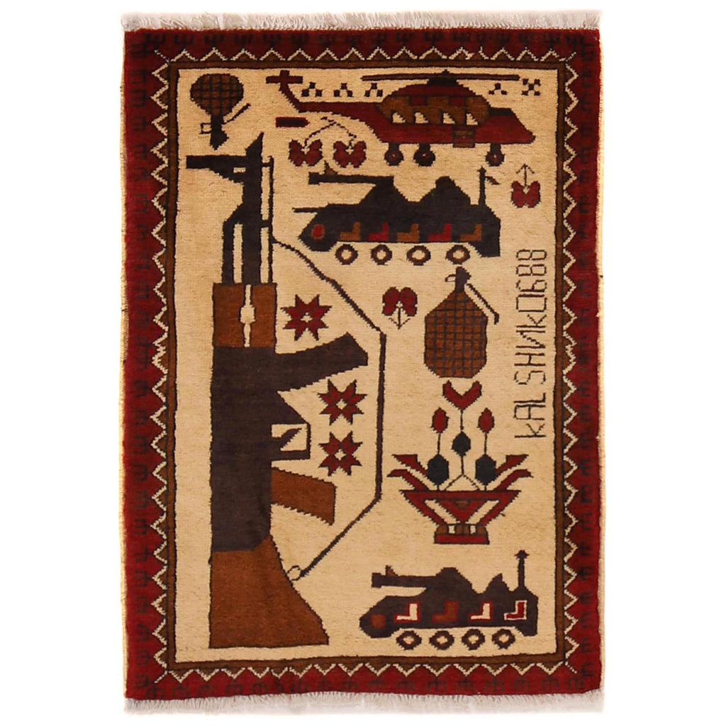 Afghan AK-47 Rug Artisan War 2.9x2 ft
