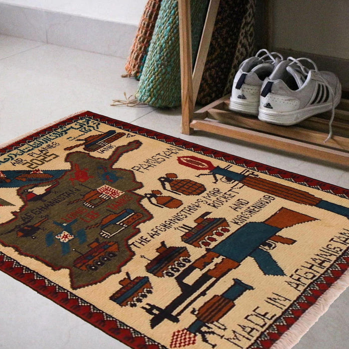 Afghan Map Rug With Heritage 2.9x2.1 ft