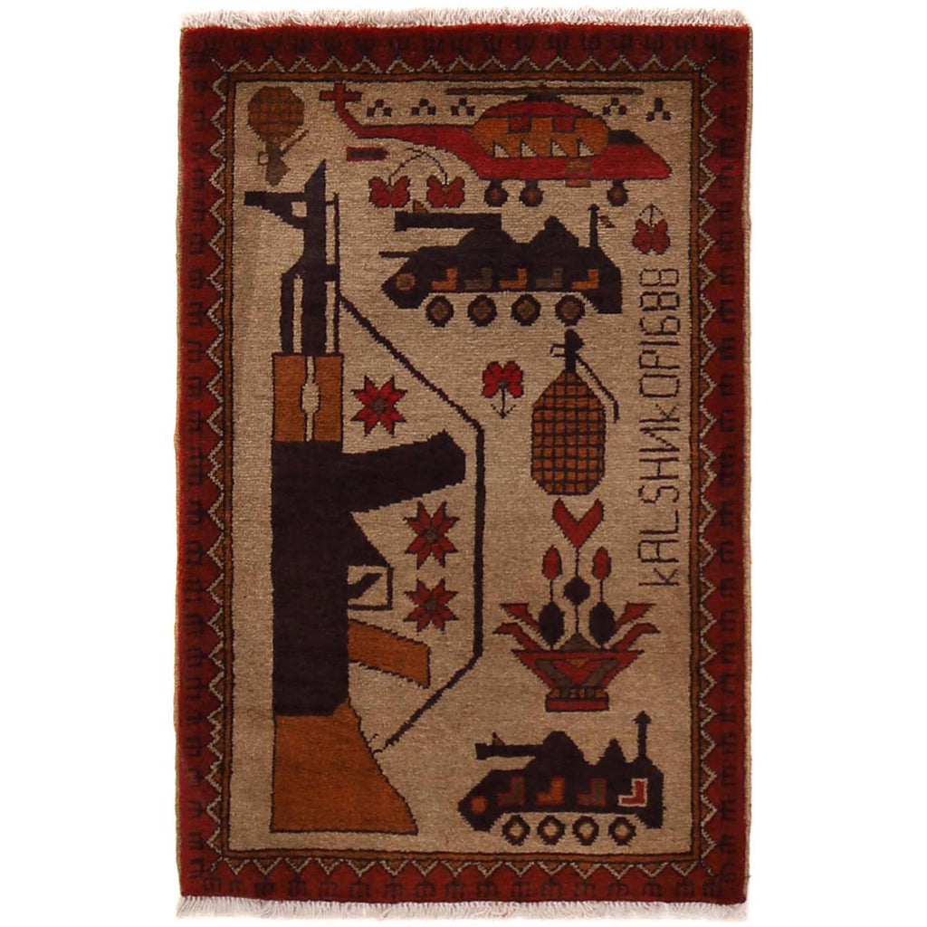 Afghan AK-47 Rug Traditional Symbols 3.1x2 ft