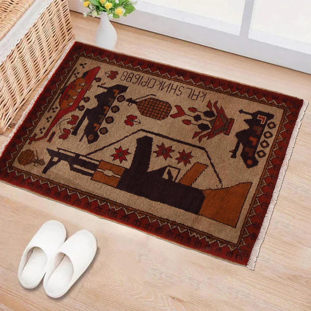 Afghan AK-47 Rug Traditional Symbols 3.1x2 ft
