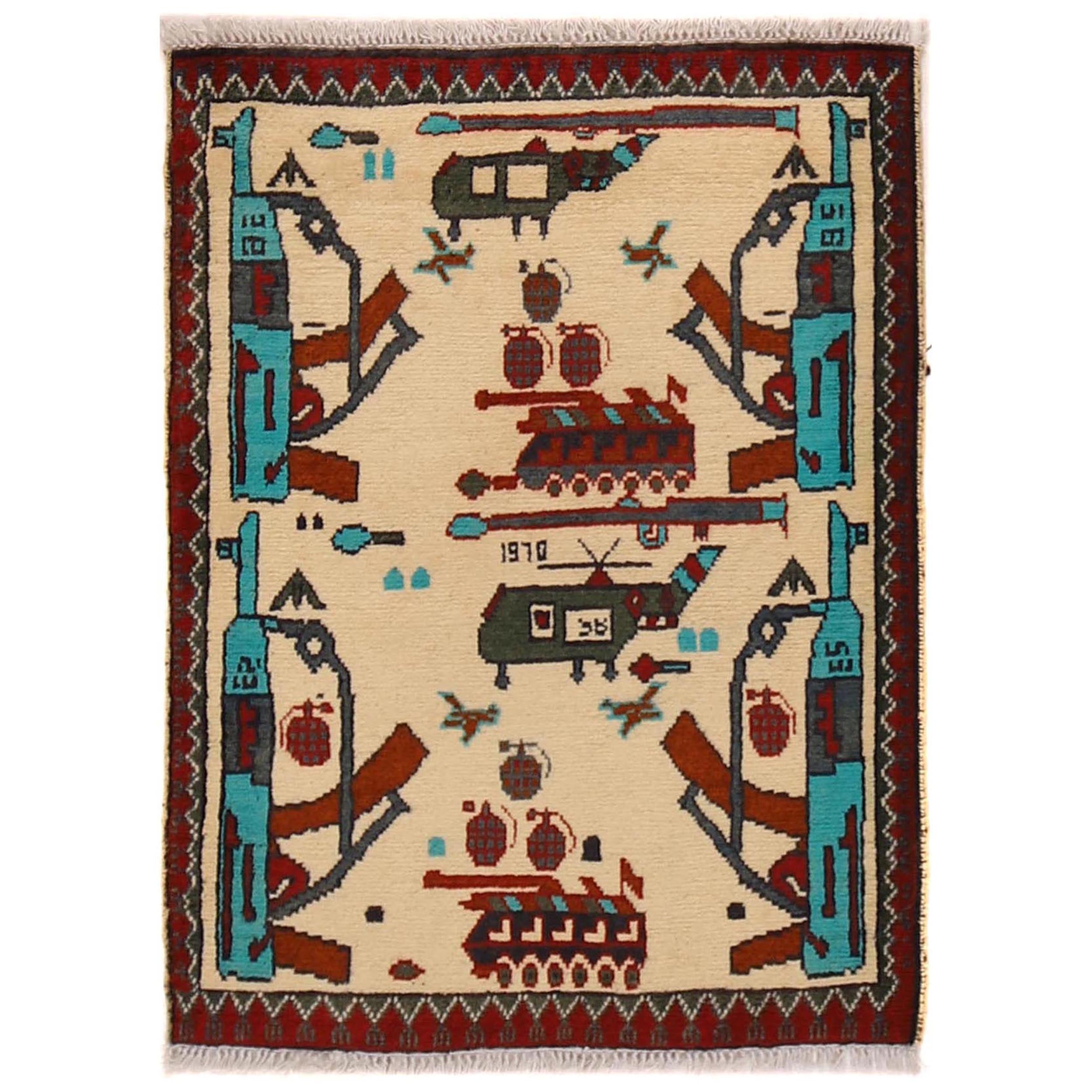 Afghan Weapons Rug Storytelling Art 2.8x2.1 ft