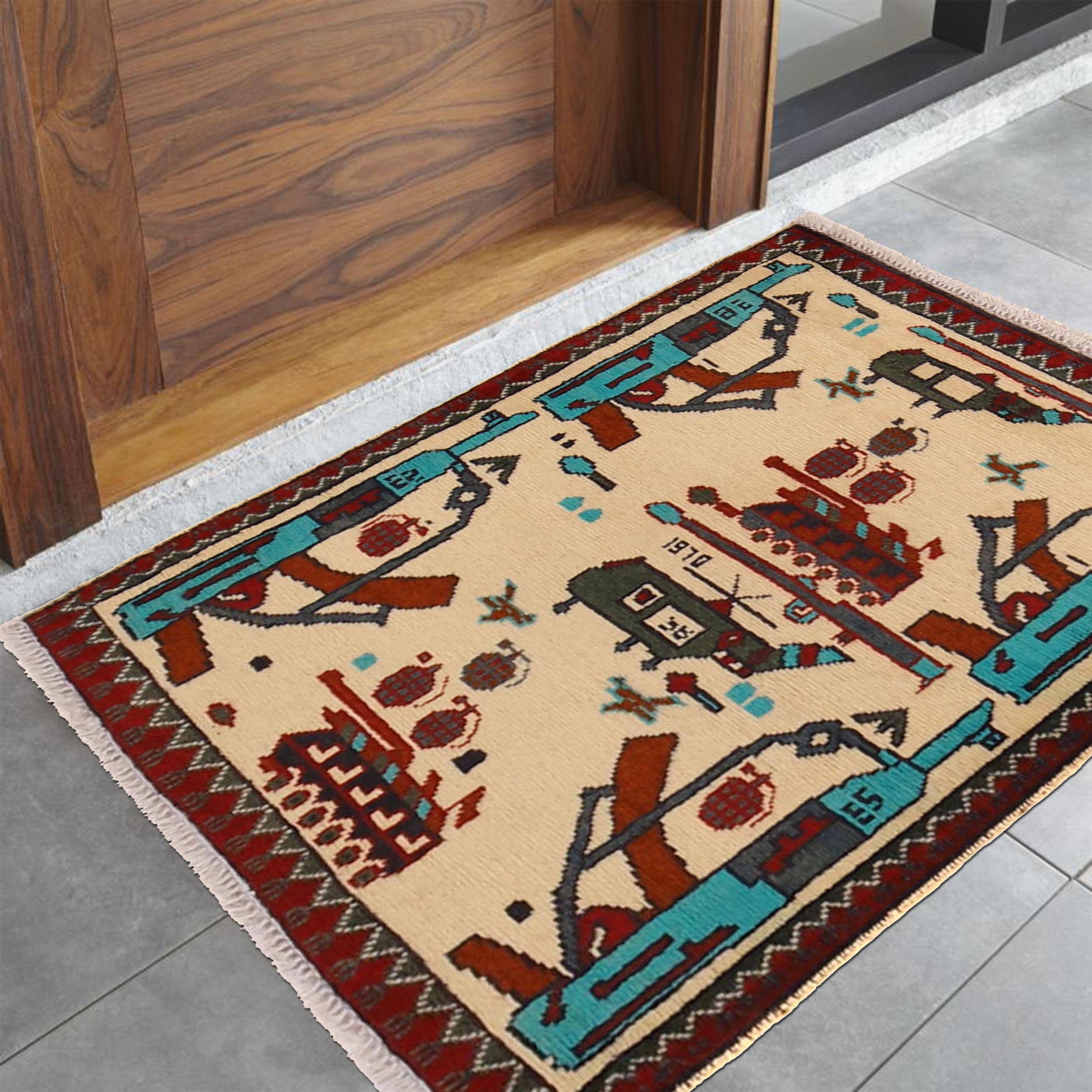Afghan Weapons Rug Storytelling Art 2.8x2.1 ft