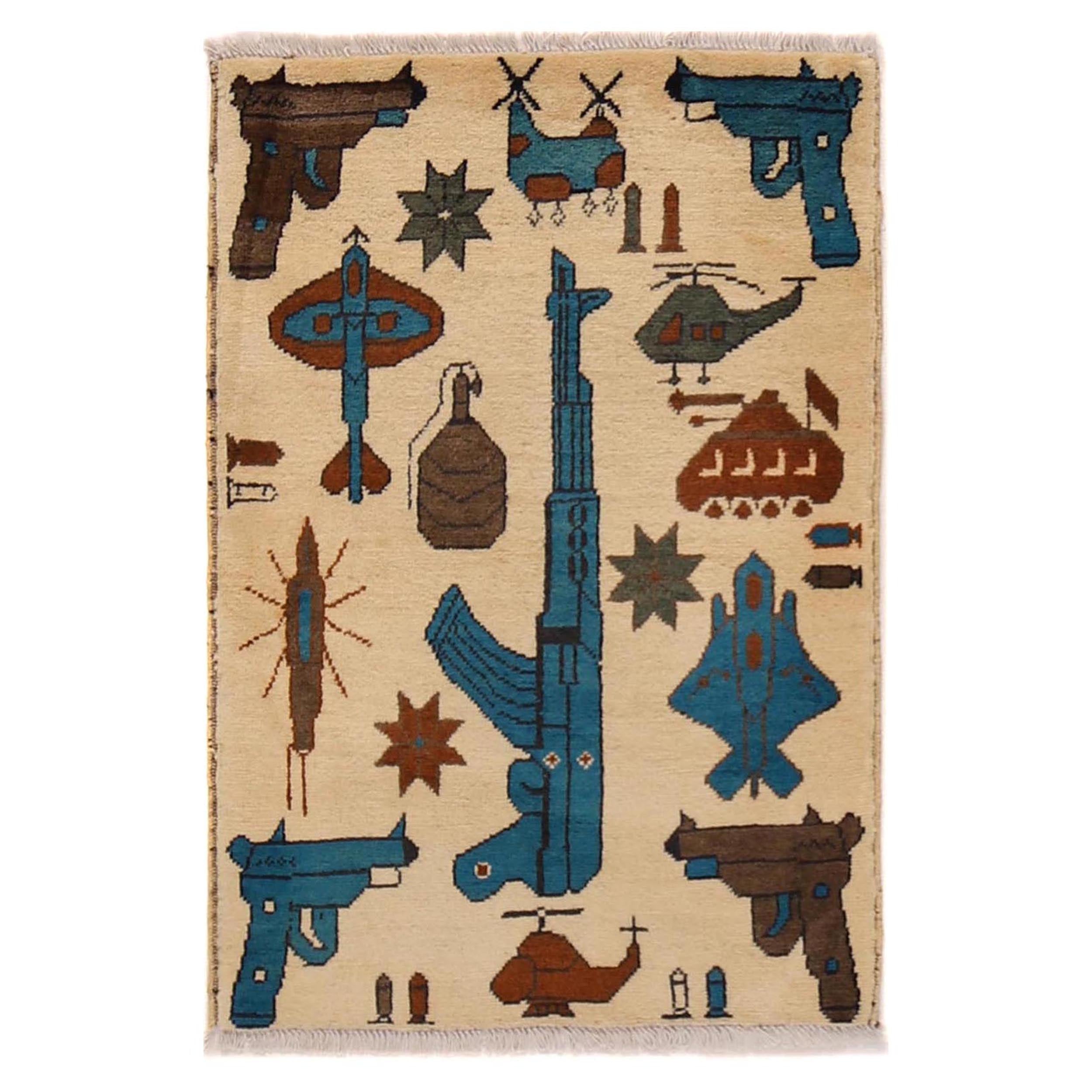 Afghan AK-47 Rug Artisan Handmade 2.7x1.9 ft