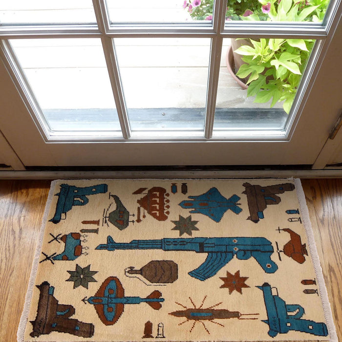 Afghan AK-47 Rug Artisan Handmade 2.7x1.9 ft