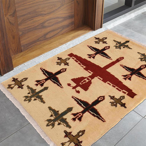 Afghan Airplane Rug Unique Collectible 2.4x2 ft
