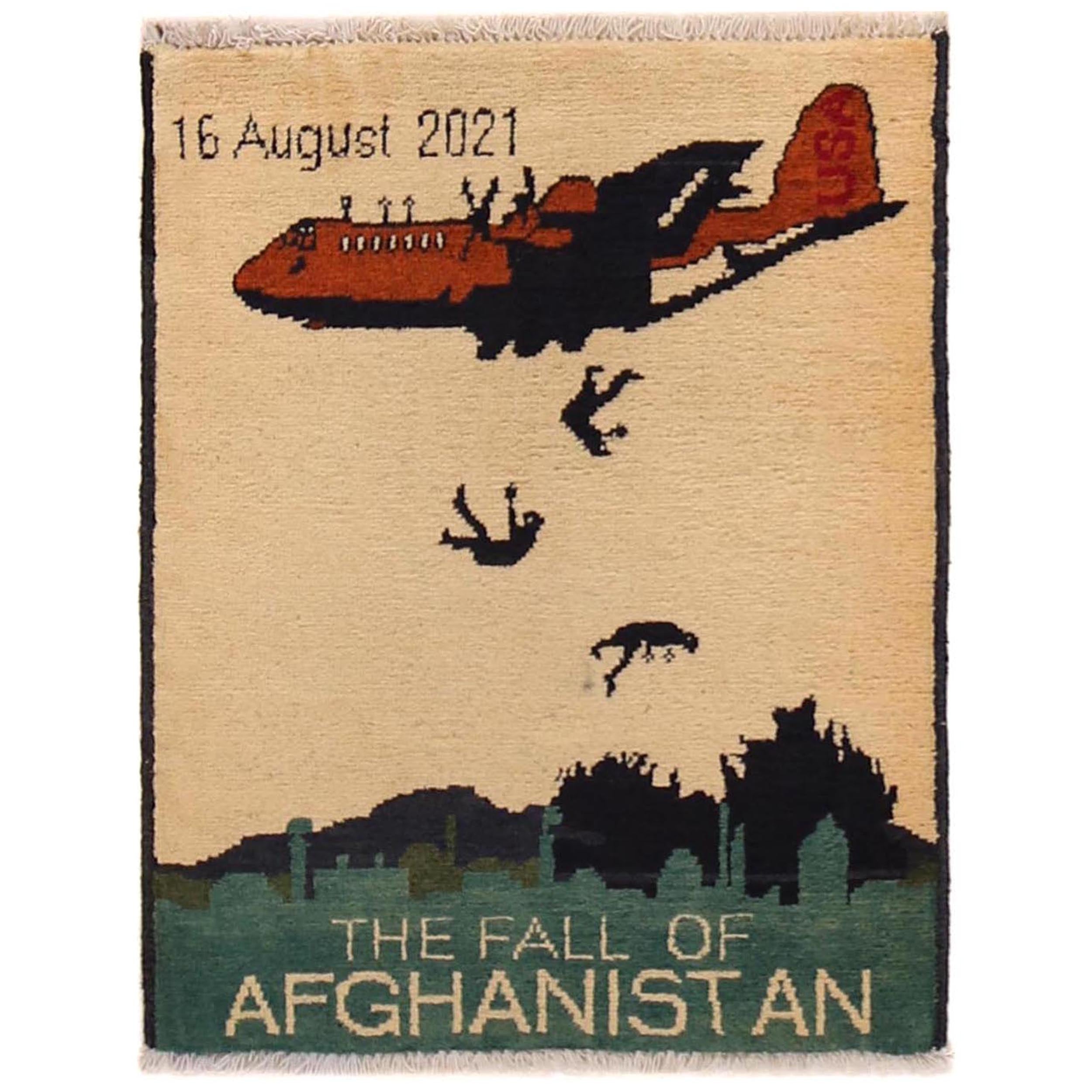 Afghan Falling Man Rug Story Collector 2.5x1.9 ft