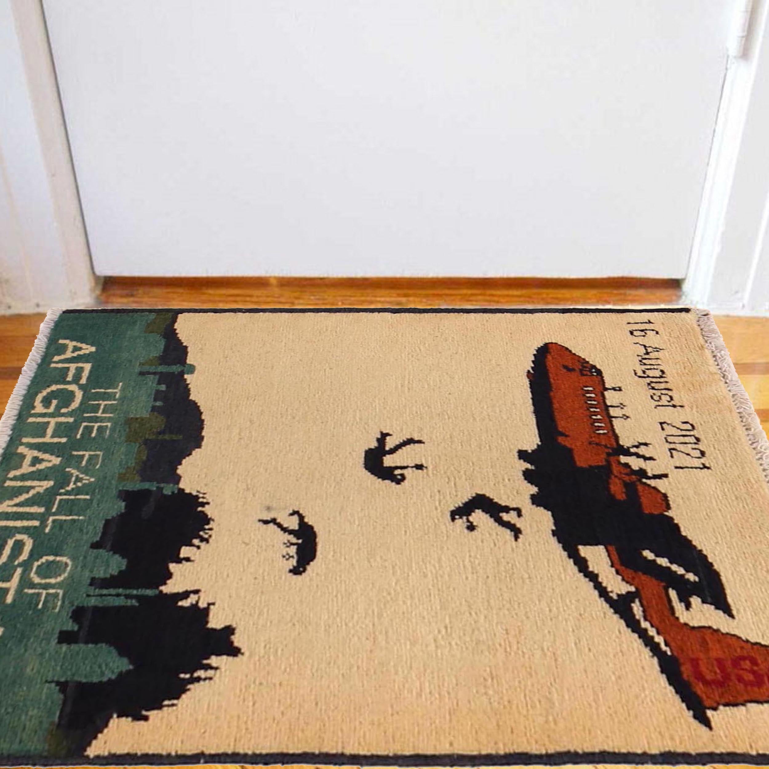 Afghan Falling Man Rug Story Collector 2.5x1.9 ft