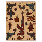 Afghan AK-47 Rug Cultural Collector 2.5x1.9 ft