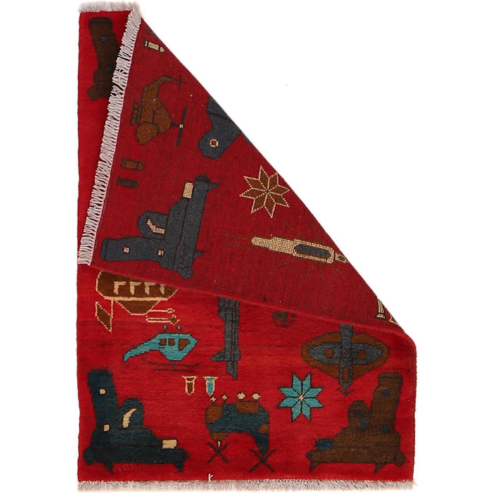 Afghan AK-47 Rug Story Motifs 2.8x2 ft