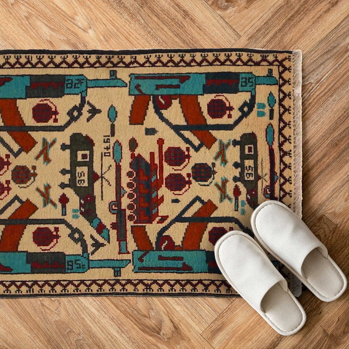 Afghan Weapons Rug War Pattern 2.8x2.2 ft