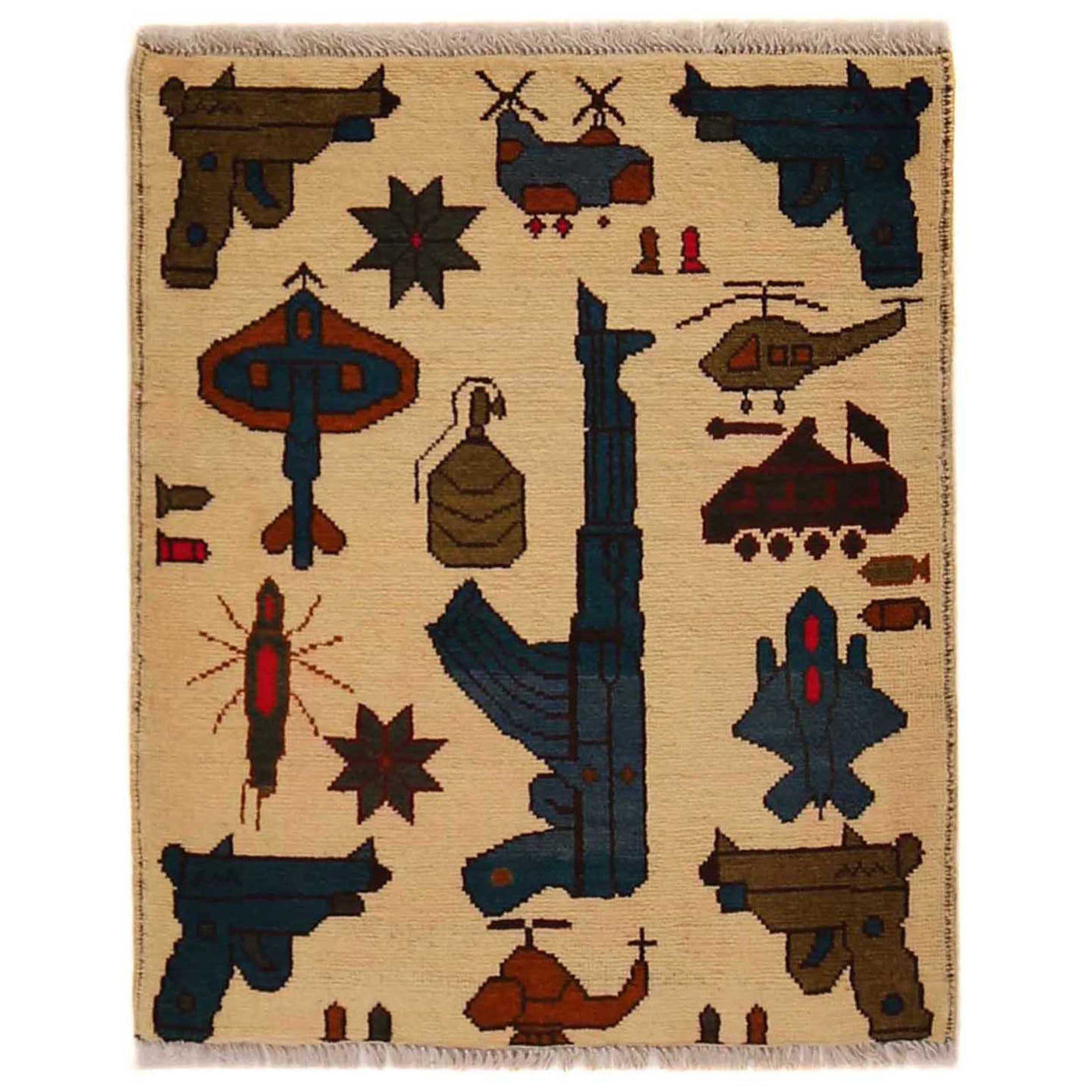 Afghan AK-47 Rug Handwoven Art 2.5x2 ft