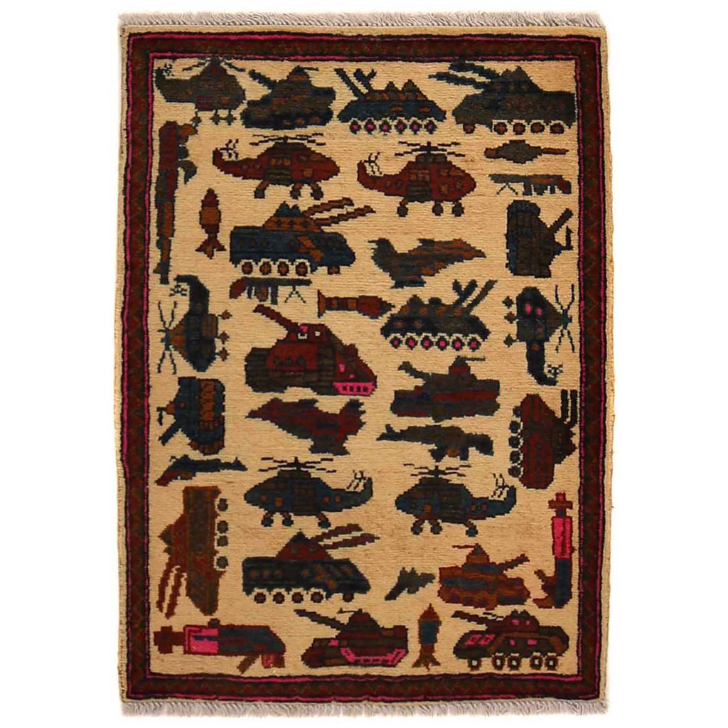Afghan Rug War Scene Heritage 2.8x1.9 ft