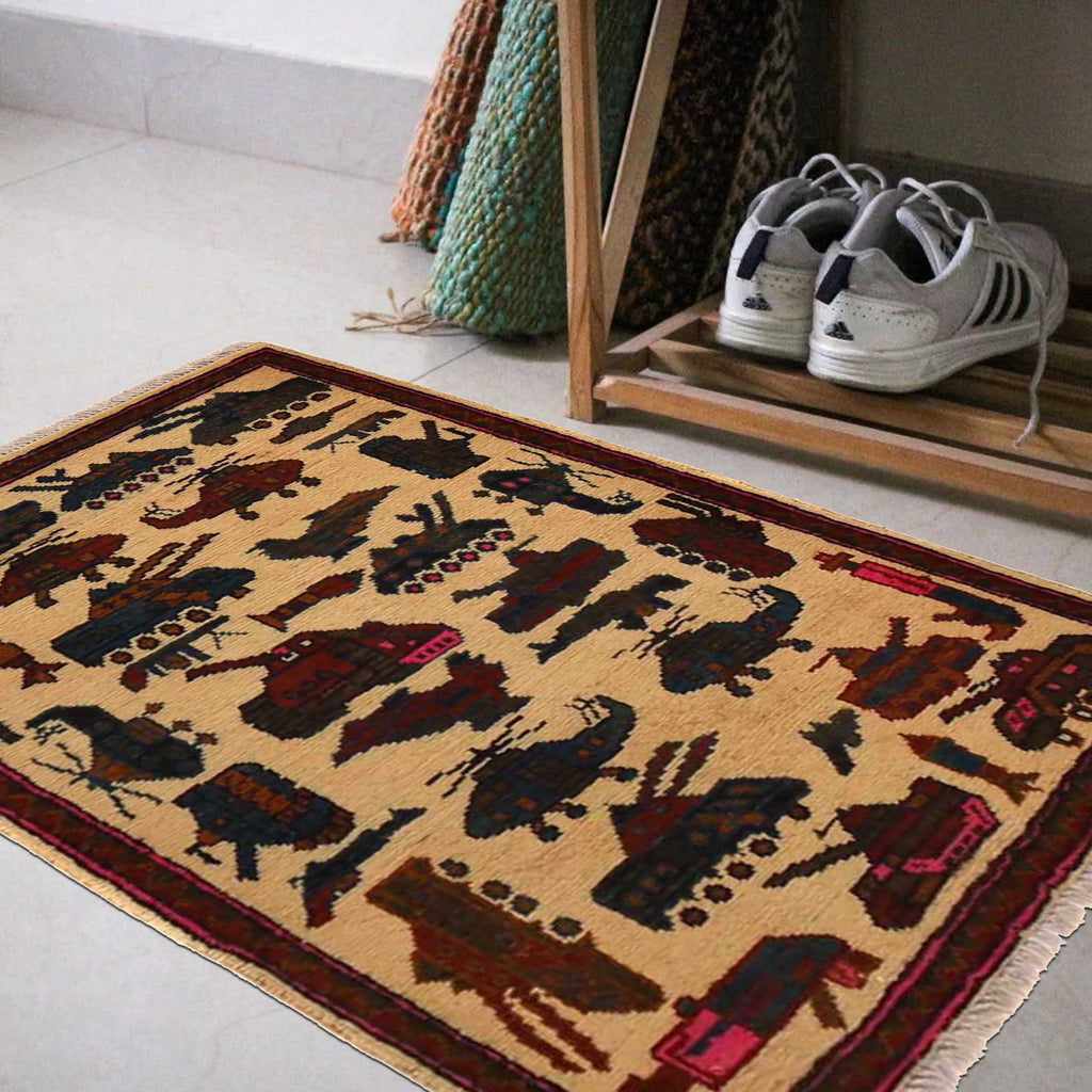 Afghan Rug War Scene Heritage 2.8x1.9 ft