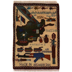 Afghan Map Rug Traditional Decor 2.8x2 ft