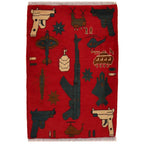 Afghan AK-47 Rug Artisan Symbols 2.7x2 ft
