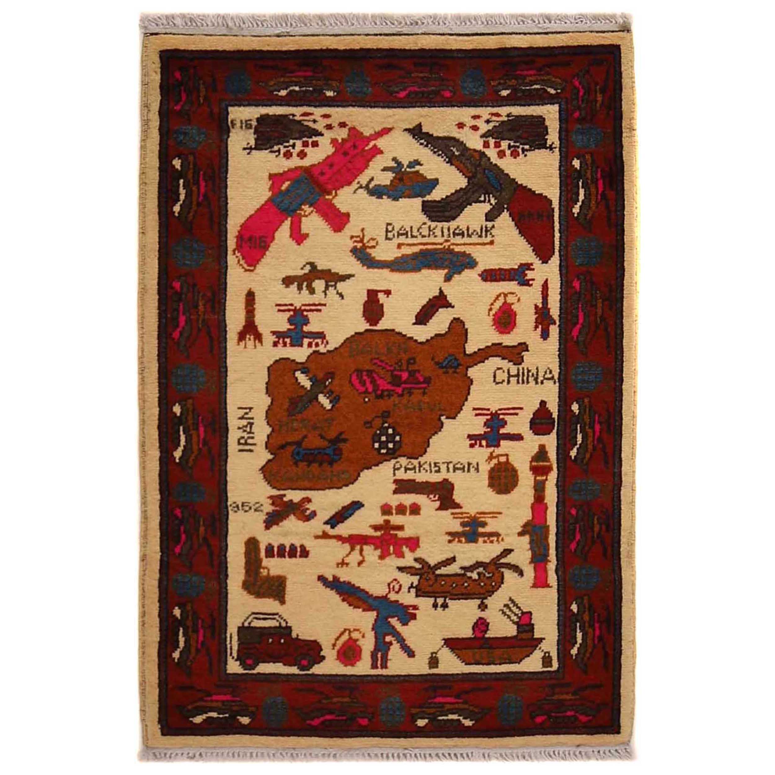 Afghan Weapons Rug Handmade Story 2.9x2 ft