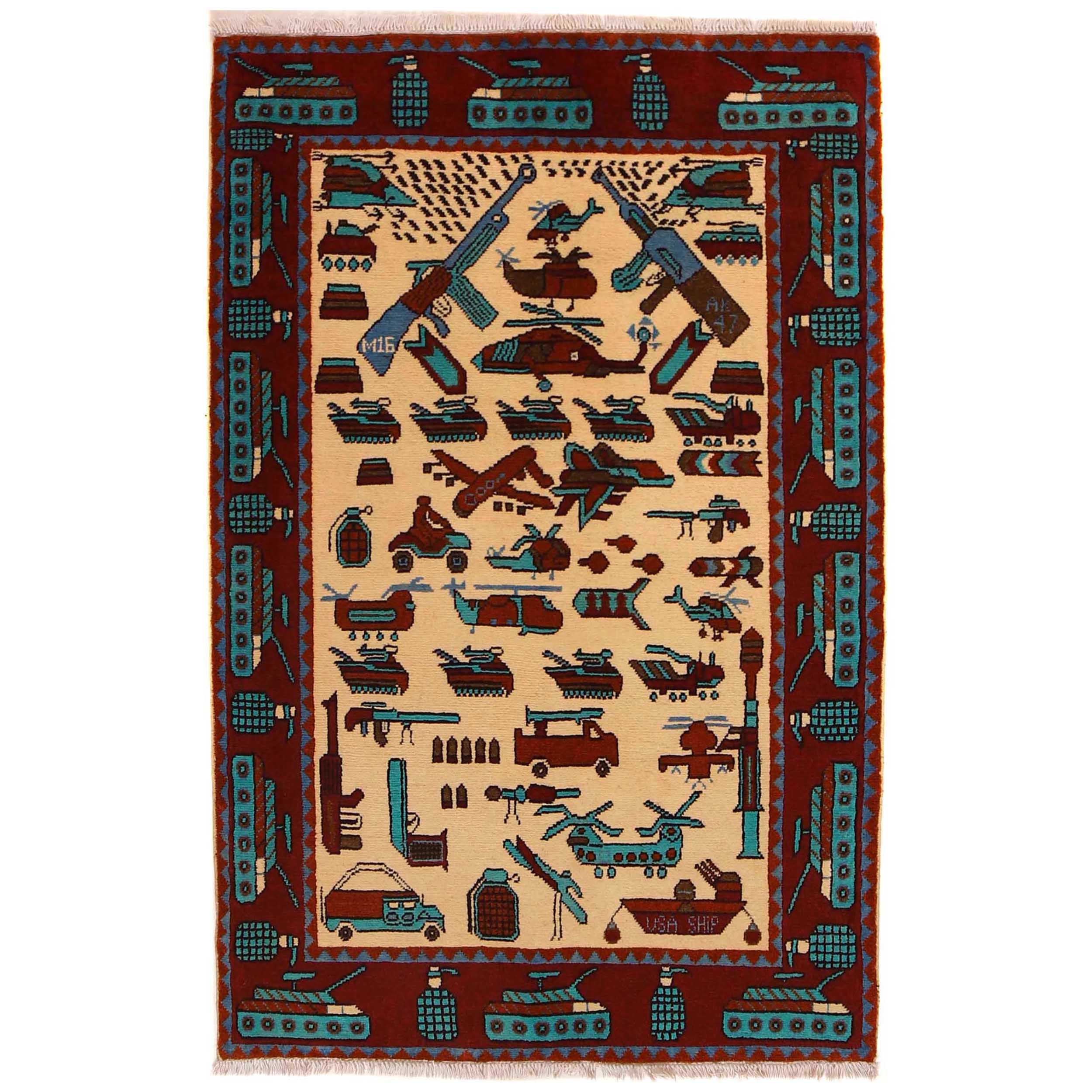 Traditional War Weapons Carpet 5.1x3.3 ft