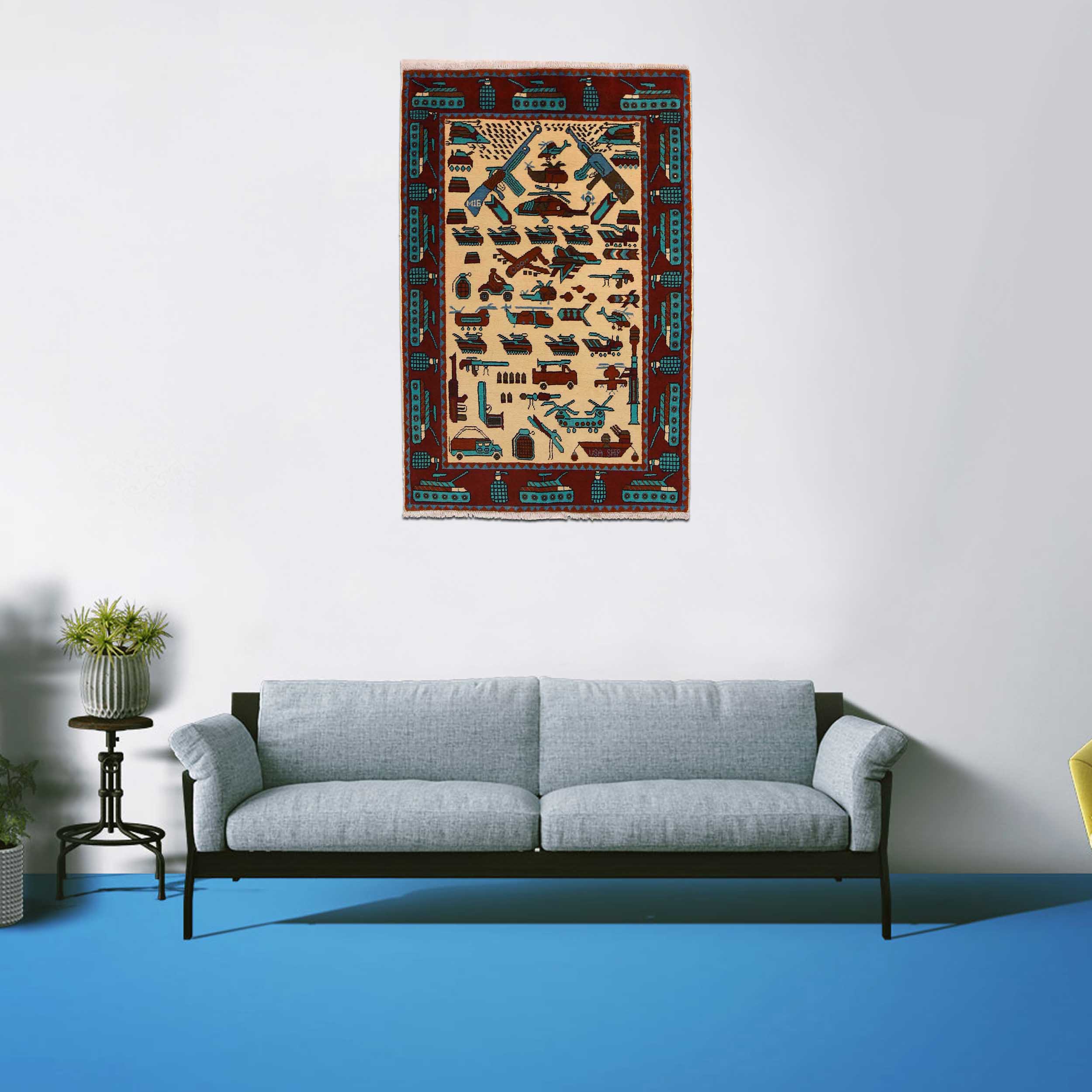 Traditional War Weapons Carpet 5.1x3.3 ft
