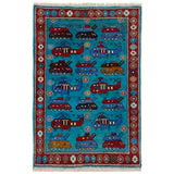 Handwoven Afghan Weapons Conflict Story Rug 4.3x2.7 ft