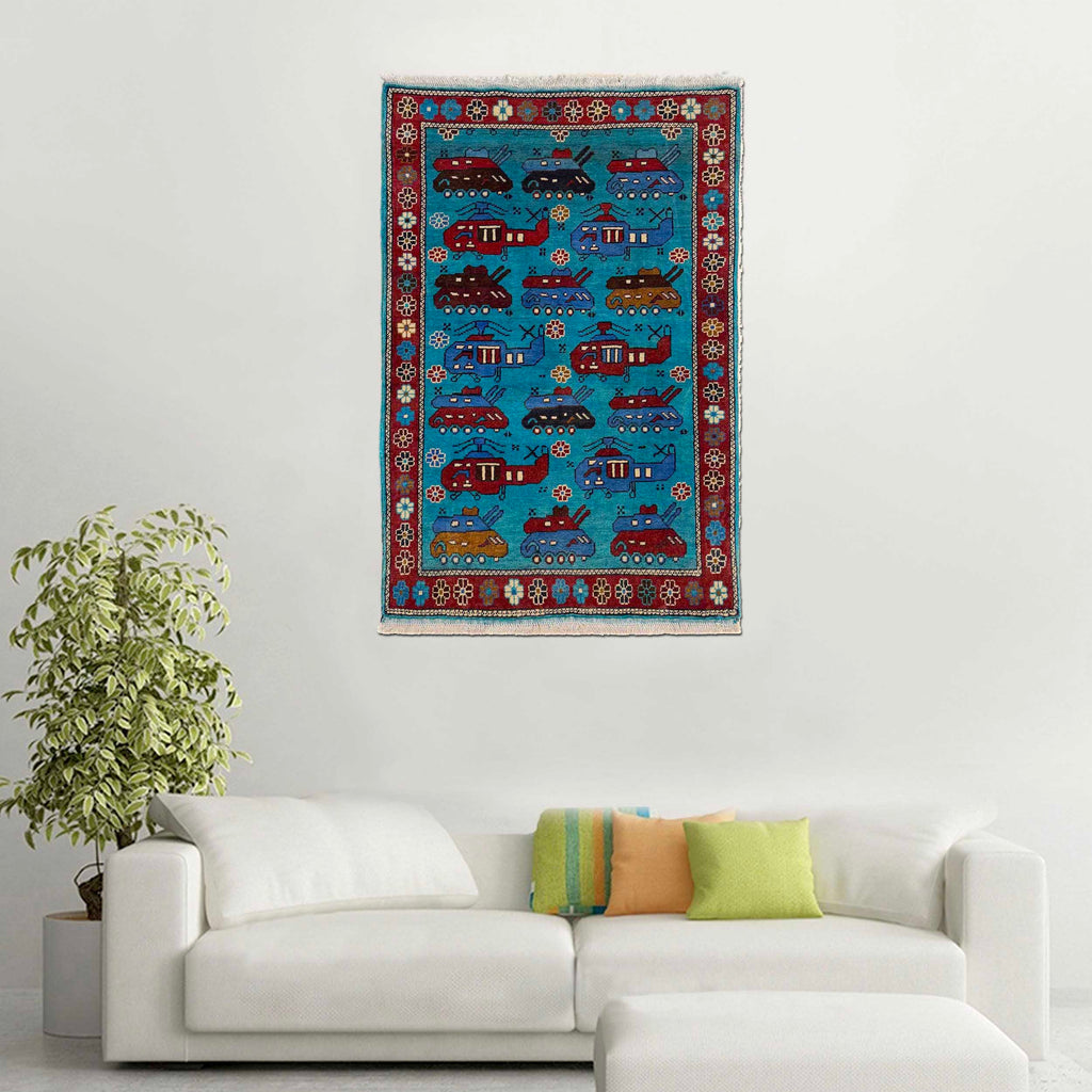 Weapons Rugs Handwoven Afghan Weapons Conflict Story Rug | Tribal Wool War Carpet ...