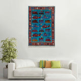 Handwoven Afghan Weapons Conflict Story Rug 4.3x2.7 ft