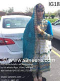 New Afghan traditional kuchi embroidery dress in white and sky blue color