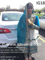 New Afghan traditional kuchi embroidery dress in white and sky blue color