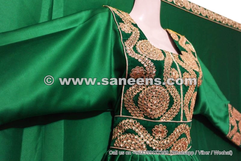 persian ladies nikah event frock in green satin cloth
