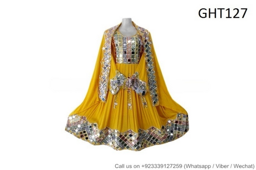 Buy Afghan Fashion Dress In Yellow Color Mirrors Work Persian Pashtun Bridal Frock