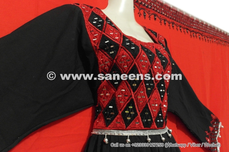 buy mirrors work afghani dress costumes in black color