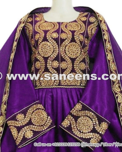 muslim afghan  dress frock with embroidererd laces