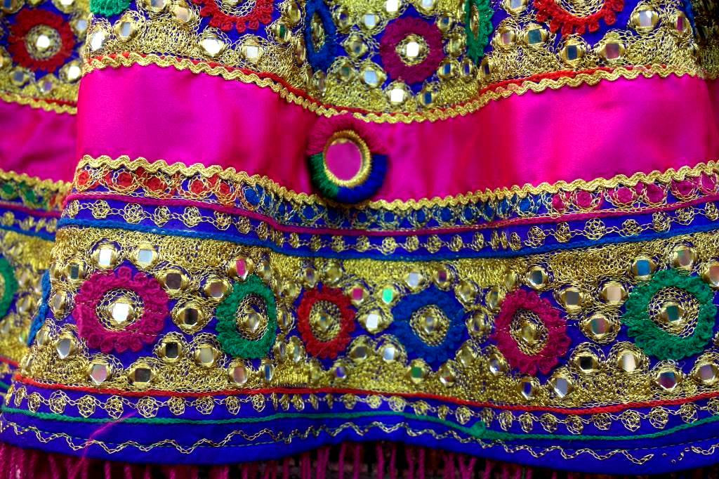 afghan dress with mirror medallions